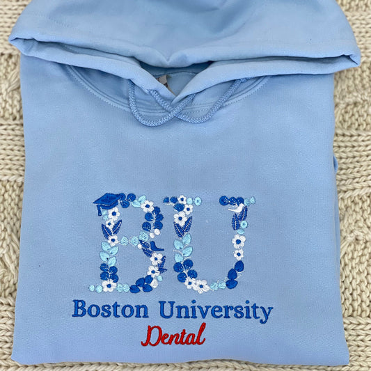 Custom Embroidered University College Floral Sweatshirt Hoodie, Graduation Gift Ideas