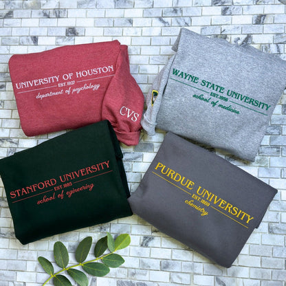 Custom Embroidered University Sweatshirt Hoodie with School Name and EST Year