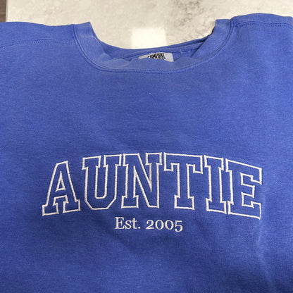 Custom Embroidered Varsity Grandma Est Sweatshirt with Kid's Name, Unique Gift for Grandma