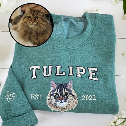 Custom Embroidered Varsity Sweatshirts & Hoodies - Personalized Pet Face from Your Photo