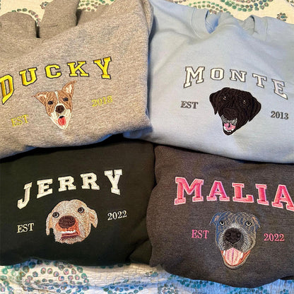 Custom Embroidered Varsity Sweatshirts & Hoodies - Personalized Pet Face from Your Photo