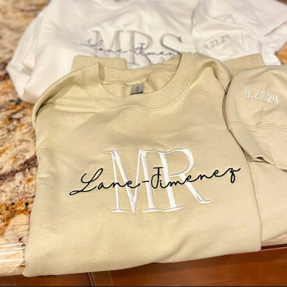 Custom Embroidered Wifey Sweatshirt Hoodie with Date on Sleeve