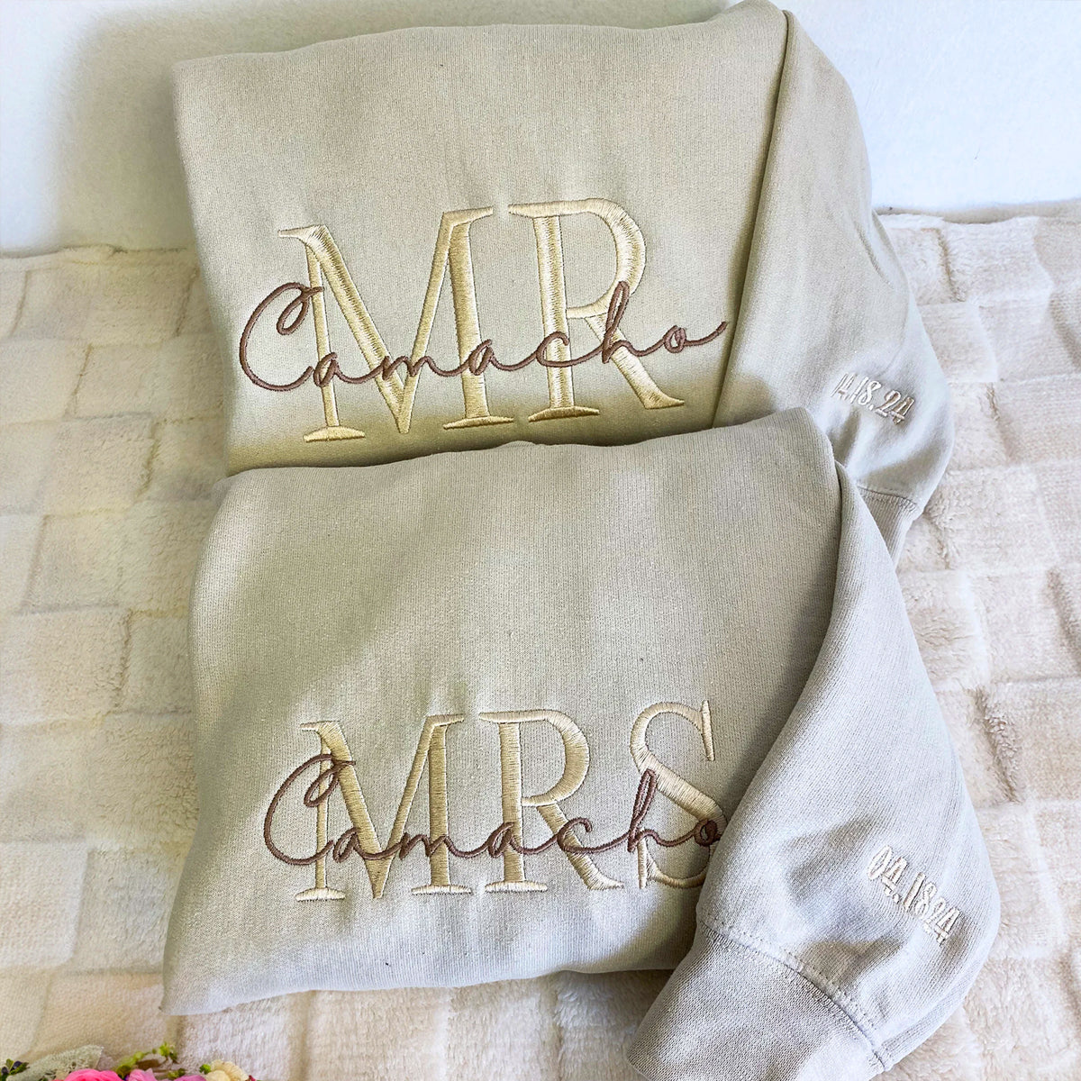 Custom Embroidered Wifey Sweatshirt Hoodie with Date on Sleeve