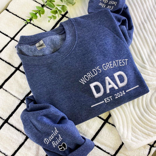 Custom Embroidered World's Greatest Dad Sweatshirt Hoodie, Father's Day Gift for Dad