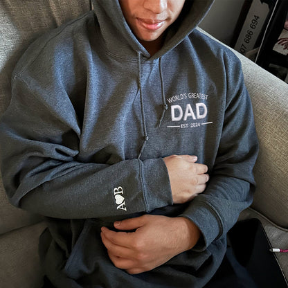 Custom Embroidered World's Greatest Dad Sweatshirt Hoodie, Father's Day Gift for Dad