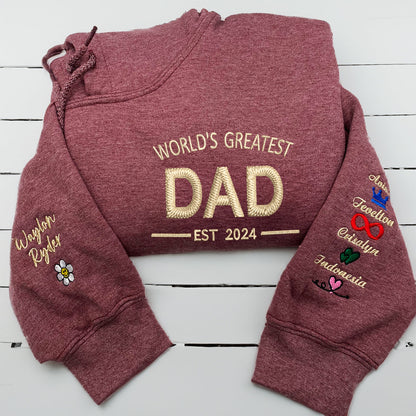 Custom Embroidered World's Greatest Dad Sweatshirt Hoodie, Father's Day Gift for Dad