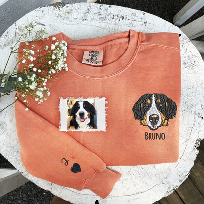 Custom Pet Embroidered Sweatshirt – Personalized Pet Face Sweatshirt for Dog & Cat Lovers, Unique Gift Idea
