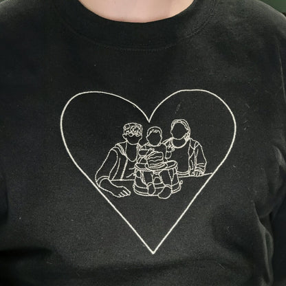 Custom Portrait from Photo Embroidered Hoodie, Outline Couples Portrait, Valentine's Gifts for Couples