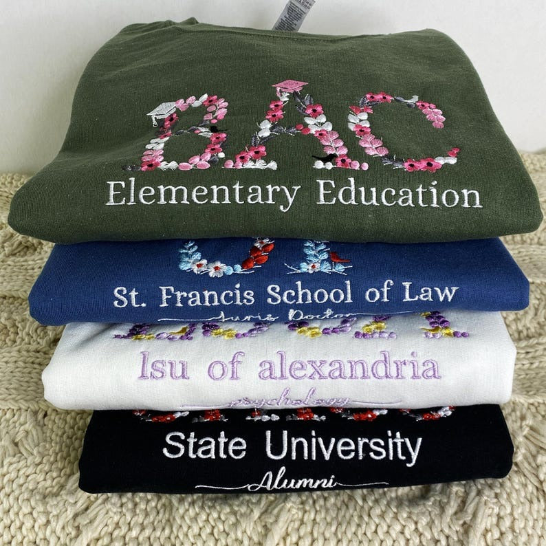 Custom College Floral Letter Embroidered Sweatshirt, Sorority Hoodie, Back To School, Graduation Gift