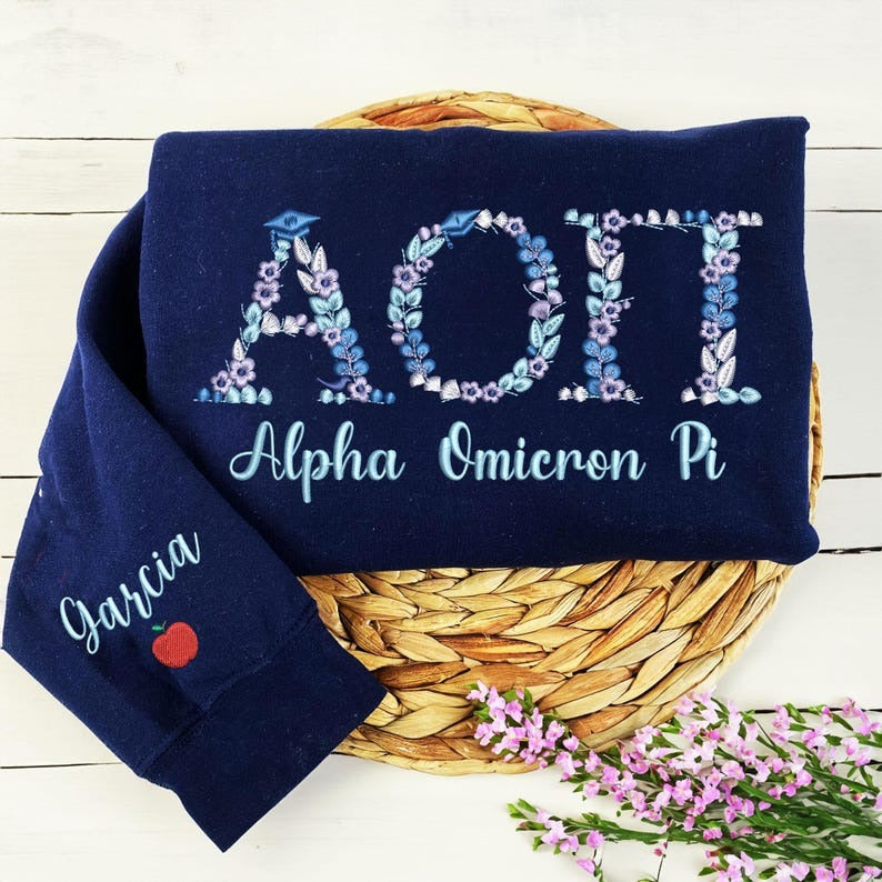 Custom College Floral Letter Embroidered Sweatshirt, Sorority Hoodie, Back To School, Graduation Gift
