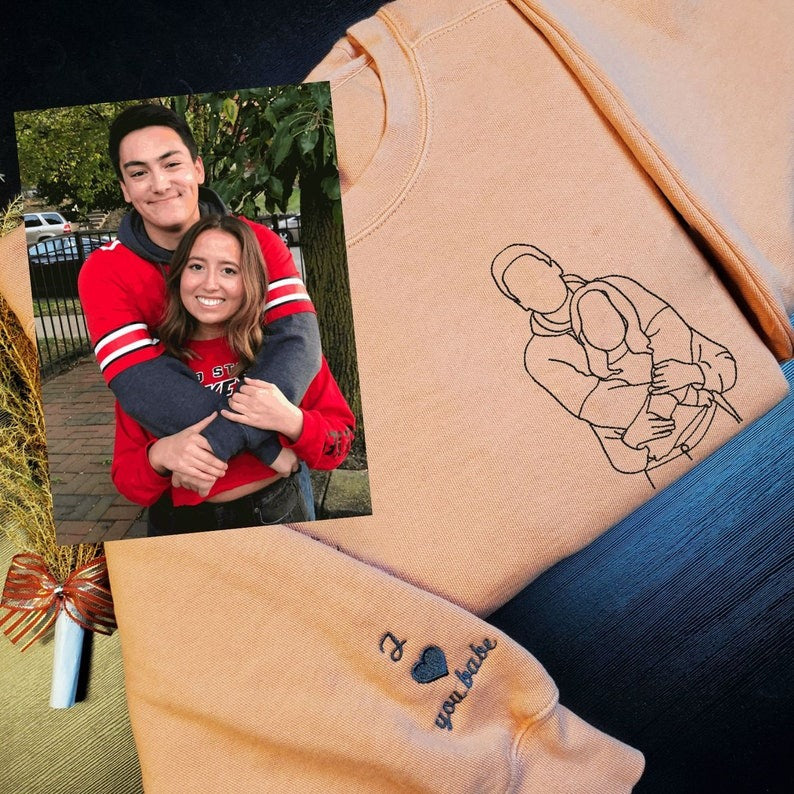 Custom Embroidered Portrait Sweatshirt from Photo, Personalized Valentine’s Gift for Couples