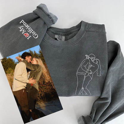 Custom Embroidered Portrait Sweatshirt from Photo, Personalized Valentine’s Gift for Couples