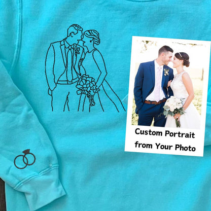 Custom Embroidered Portrait Sweatshirt from Photo, Personalized Valentine’s Gift for Couples