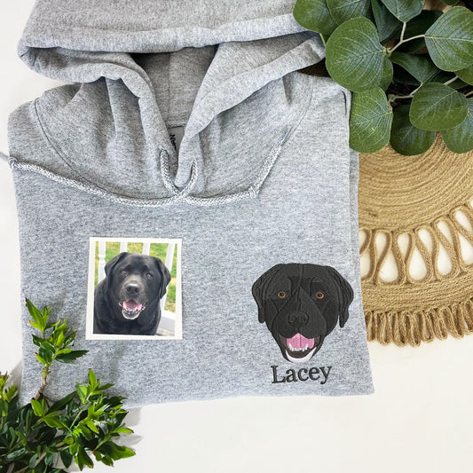 Custom Dog Portrait Sweatshirt with Pets Face, Embroidered Dog Portrait Hoodie, Unique Gifts For Dog Lovers