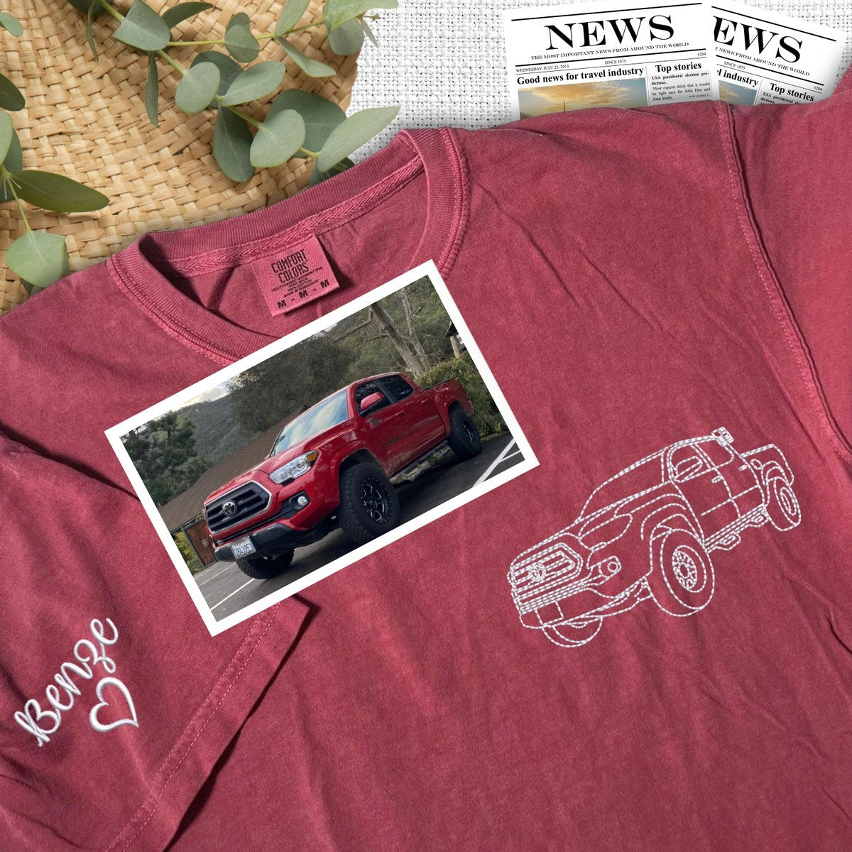 Custom Embroidered Car Outline Comfort Colors® T-shirt, Classic Car Embroidery T-shirt, Special Gift For Boyfriends
