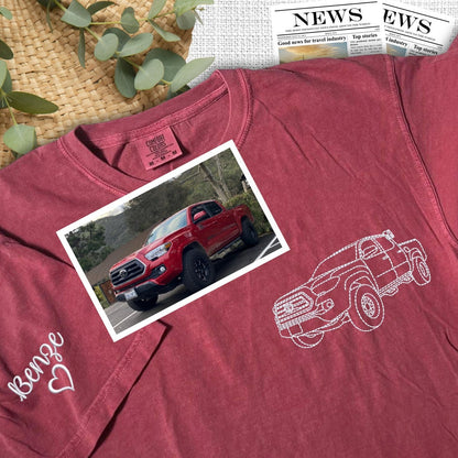 Custom Embroidered Car Outline Comfort Colors® T-shirt, Classic Car Embroidery T-shirt, Special Gift For Boyfriends