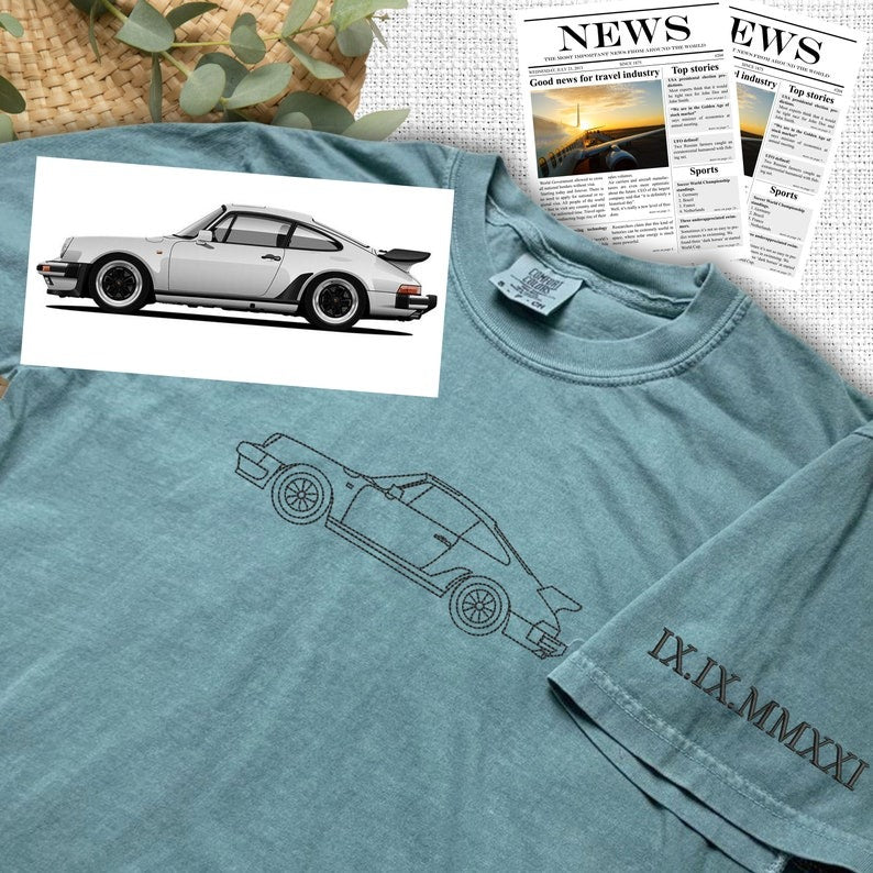 Custom Embroidered Car Outline Comfort Colors® T-shirt, Classic Car Embroidery T-shirt, Special Gift For Boyfriends