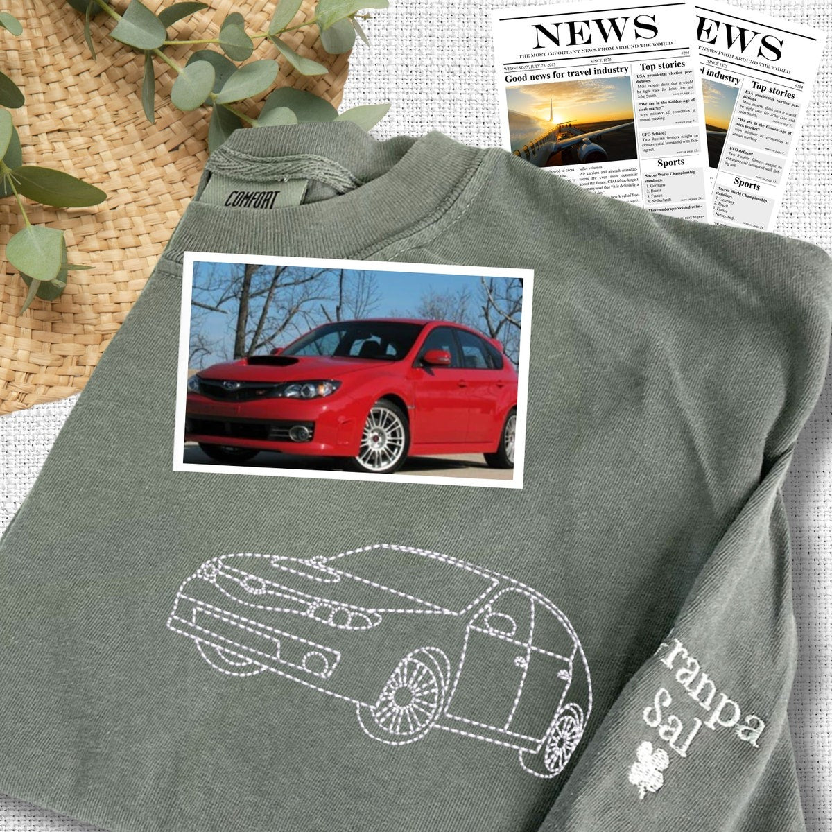 Custom Embroidered Car Outline Comfort Colors® T-shirt, Classic Car Embroidery T-shirt, Special Gift For Boyfriends