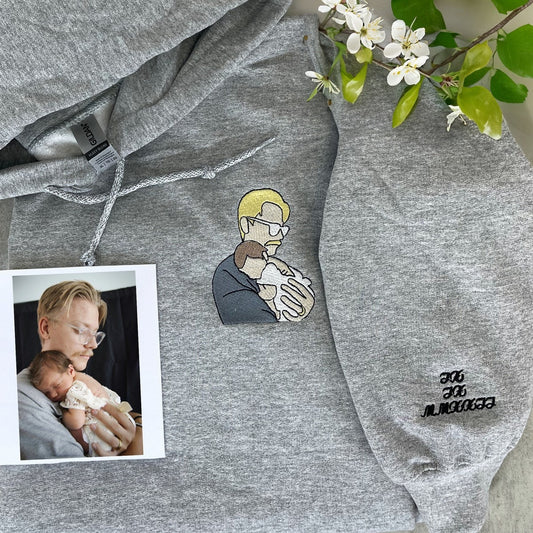 Custom Embroidered Dad And Son Hoodie, Personalized Photo Sweatshirt For Men, Father's Day Gift For Dad