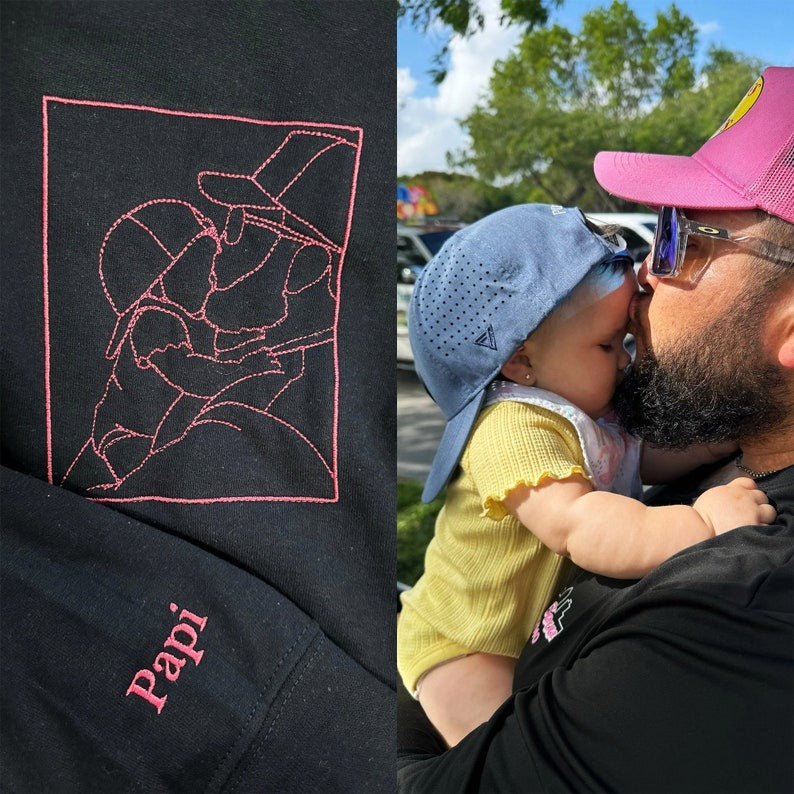 Personalized Father's Day Embroidered Photo Portrait Sweatshirt – Custom Dad Hoodie, Unique Gift for Dad