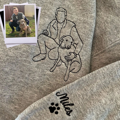 Custom Embroidered Dog Dad Sweatshirt, Dog Mom Crewneck, Pet and Owner Portrait Embroidery