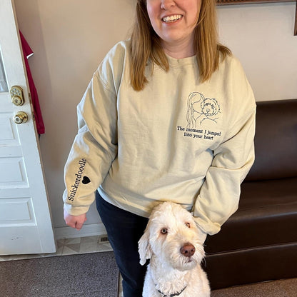 Custom Embroidered Dog Dad Sweatshirt, Dog Mom Crewneck, Pet and Owner Portrait Embroidery