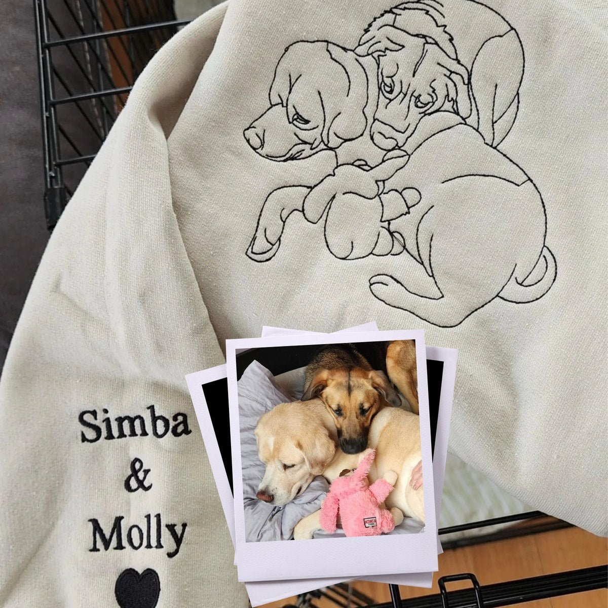 Custom Embroidered Dog Dad Sweatshirt, Dog Mom Crewneck, Pet and Owner Portrait Embroidery
