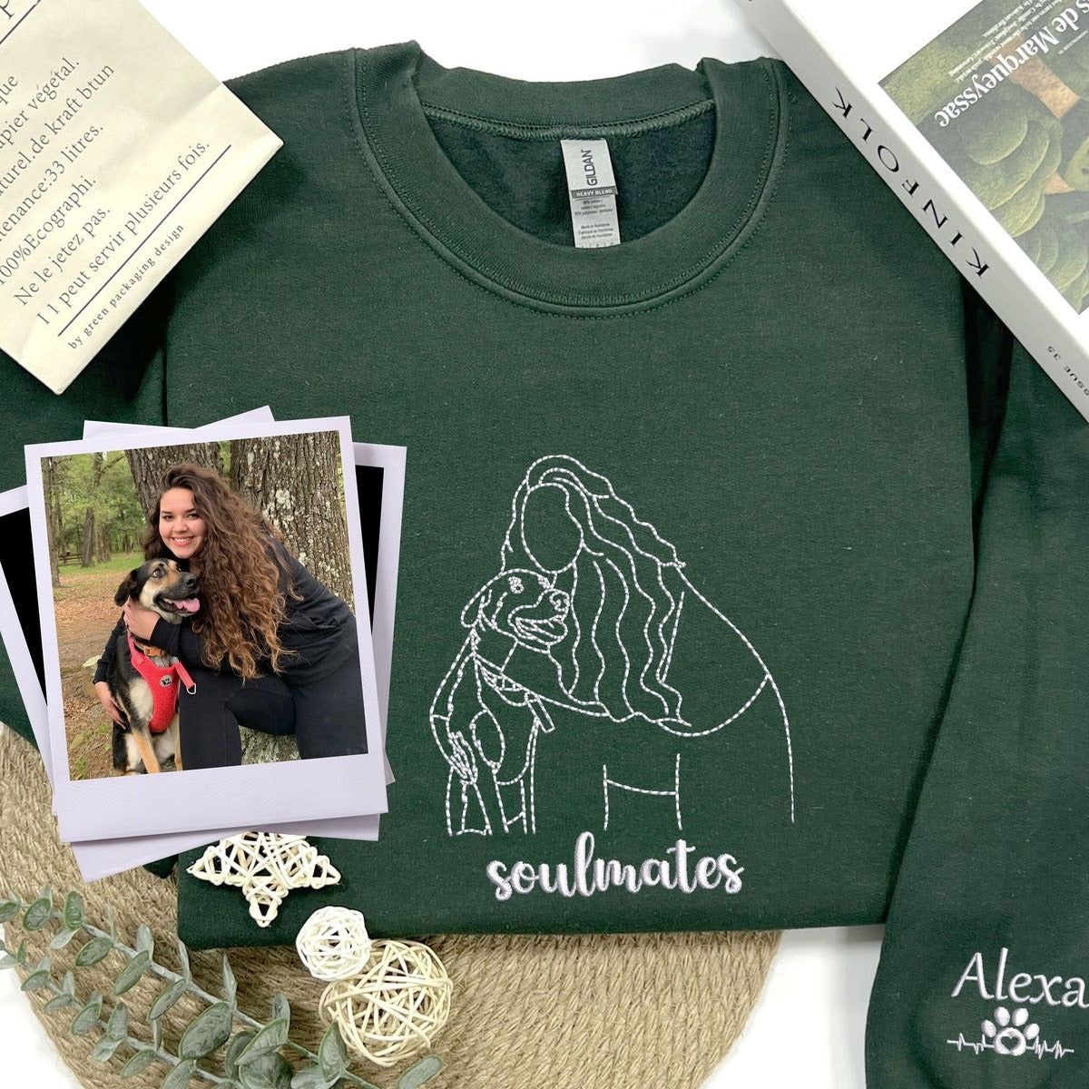 Custom Embroidered Dog Dad Sweatshirt, Dog Mom Crewneck, Pet and Owner Portrait Embroidery