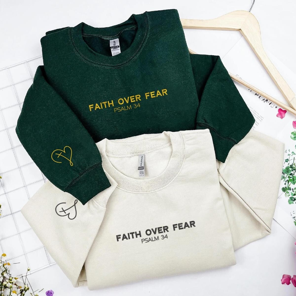 Custom Embroidered Faith Over Fear - Christian Apparel Sweatshirt, Faith Apparel Hoodie
