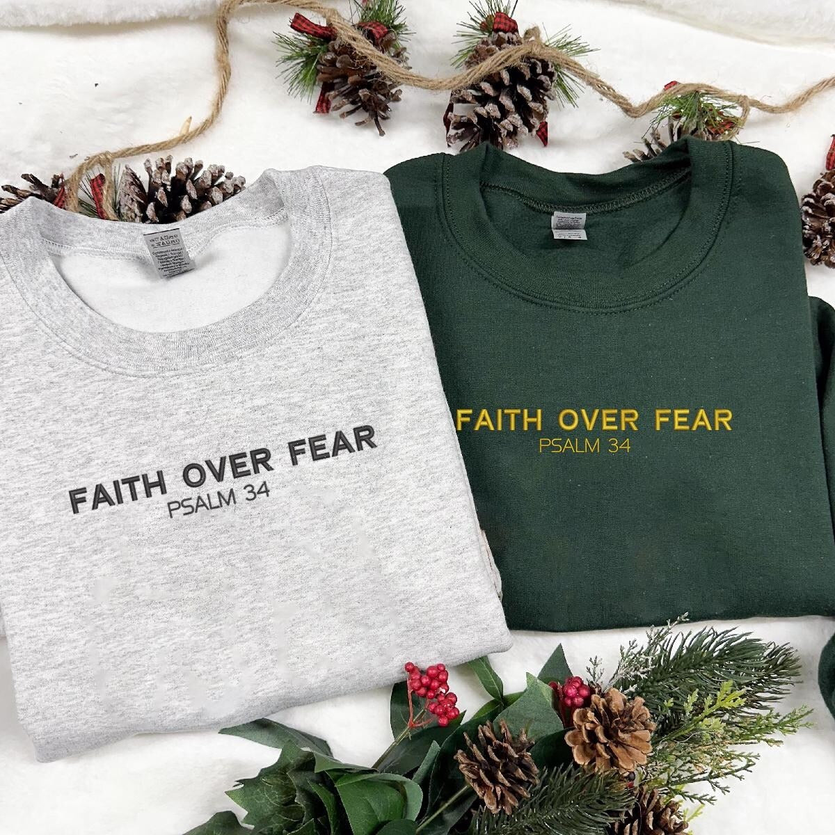 Custom Embroidered Faith Over Fear - Christian Apparel Sweatshirt, Faith Apparel Hoodie