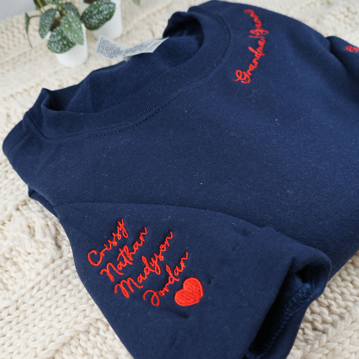 Custom Embroidered Grandma, Grammie Neckline Sweatshirt & Hoodie – Personalized Names on Sleeve