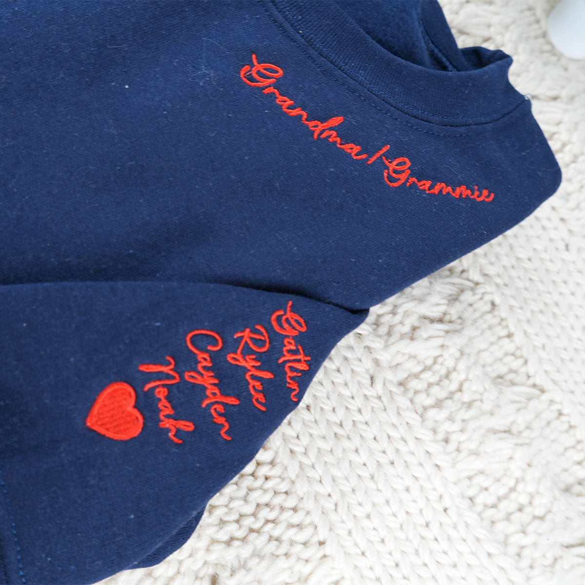 Custom Embroidered Grandma, Grammie Neckline Sweatshirt & Hoodie – Personalized Names on Sleeve