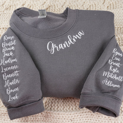 Custom Embroidered Grandma Sweatshirts & Hoodies Crewneck with Grandkids Names