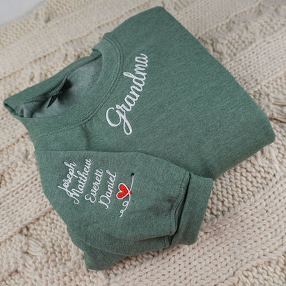 Custom Embroidered Grandma Sweatshirts & Hoodies Crewneck with Grandkids Names