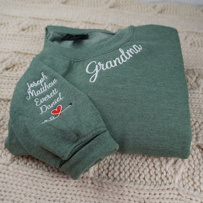 Custom Embroidered Grandma Sweatshirts & Hoodies Crewneck with Grandkids Names