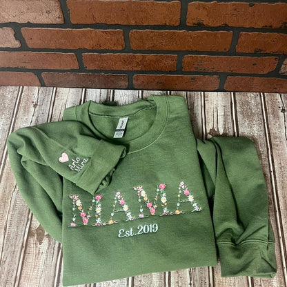 Custom Embroidered Hoodie - Embroidered Floral Letter Mama Sweatshirt, Mama Gift, Mother's Day Gift