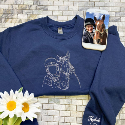 Custom Embroidered Horse Portrait Sweatshirt - Hoodie, Horse Lover Club, Perfect Gift for Horse Lovers