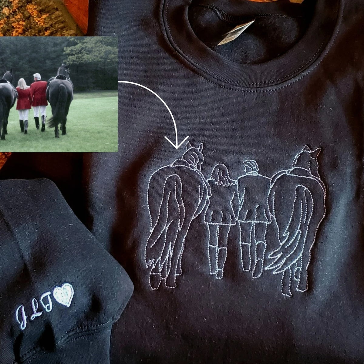 Custom Embroidered Horse Portrait Sweatshirt - Hoodie, Horse Lover Club, Perfect Gift for Horse Lovers