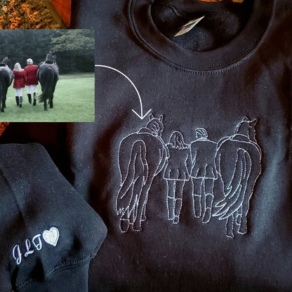 Custom Embroidered Horse Portrait from Photo Sweatshirt, Personalized Pet Portrait Hoodie, Gift for Horse Lover