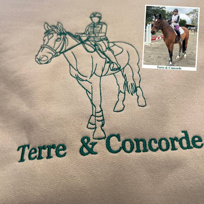 Custom Embroidered Horse Portrait from Photo Sweatshirt, Personalized Pet Portrait Hoodie, Gift for Horse Lover