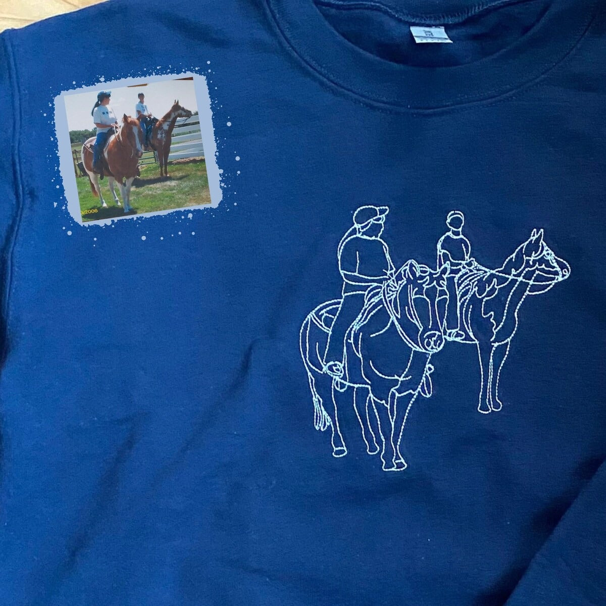 Custom Embroidered Horse Portrait from Photo Sweatshirt, Personalized Pet Portrait Hoodie, Gift for Horse Lover