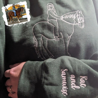 Custom Embroidered Horse Portrait from Photo Sweatshirt, Personalized Pet Portrait Hoodie, Gift for Horse Lover