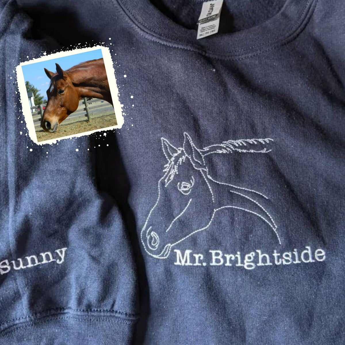 Custom Embroidered Horse Portrait from Photo Sweatshirt, Personalized Pet Portrait Hoodie, Gift for Horse Lover