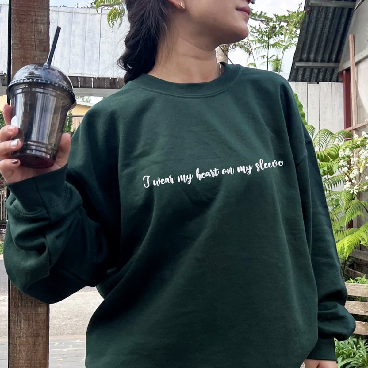 Custom Embroidered I Wear My Heart On Sleeve Sweatshirt Hoodie with Dog Ear on Sleeve