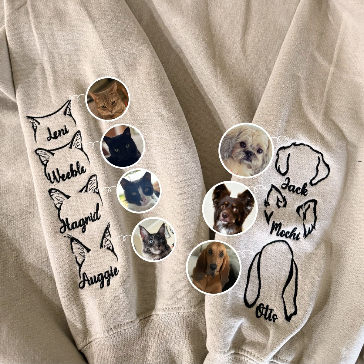 Custom Embroidered I Wear My Heart On Sleeve Sweatshirt Hoodie with Dog Ear on Sleeve