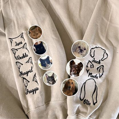 Custom Embroidered I Wear My Heart On Sleeve Sweatshirt Hoodie with Dog Ear on Sleeve