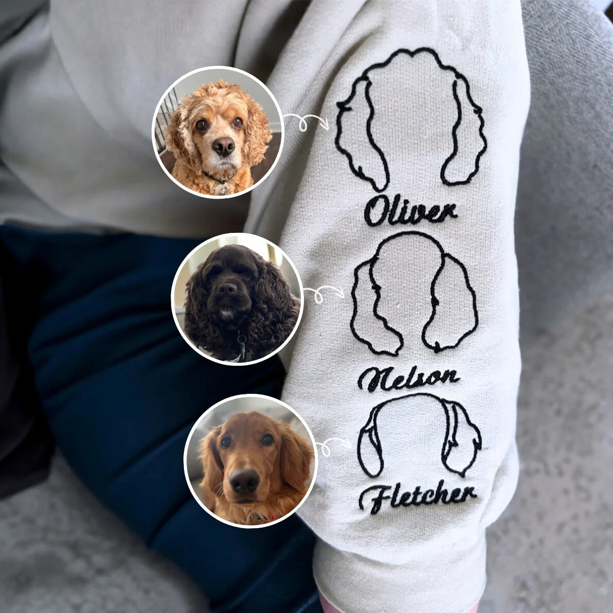 Custom Embroidered I Wear My Heart On Sleeve Sweatshirt Hoodie with Dog Ear on Sleeve