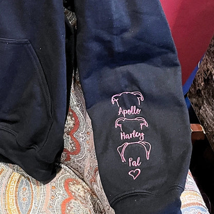 Custom Embroidered I Wear My Heart On Sleeve Sweatshirt Hoodie with Dog Ear on Sleeve