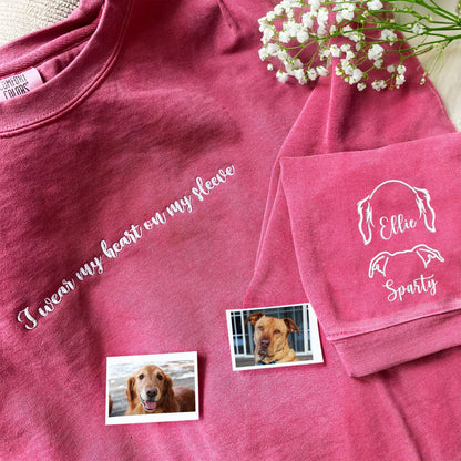 Custom Embroidered Sweatshirt I Wear My Heart on Sleeve Personalized with Pet Ear Unique Gift for Pet Lovers