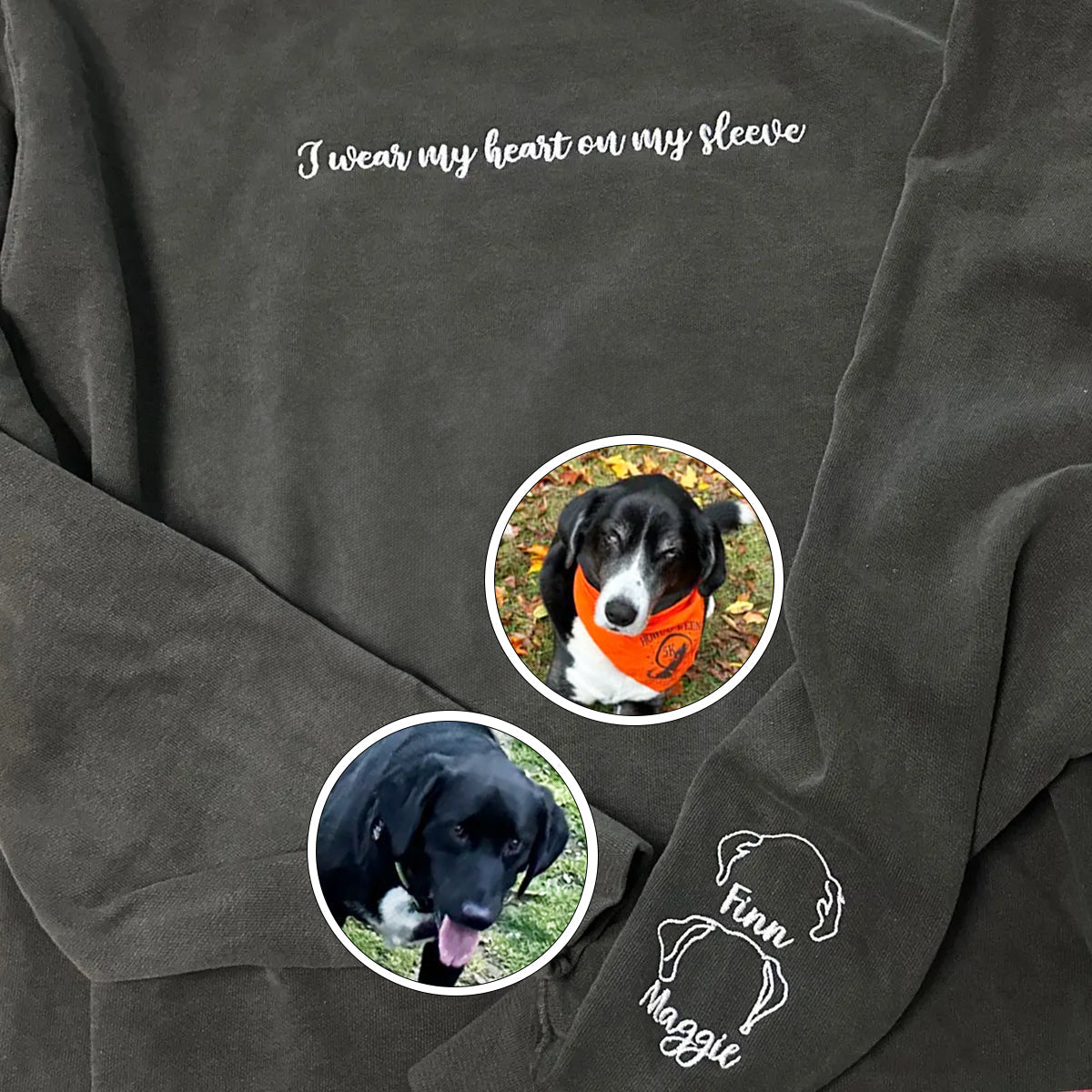 Custom Embroidered Sweatshirt I Wear My Heart on Sleeve Personalized with Pet Ear Unique Gift for Pet Lovers